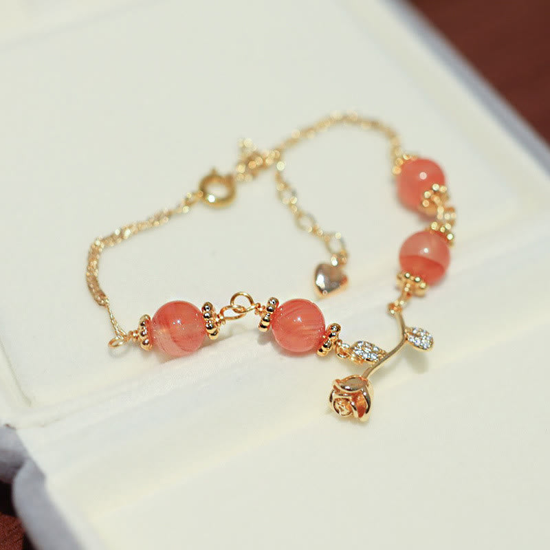 KarmaRipple's Authentic Red Agate Rose Confidence Calm Chain Bracelet p1