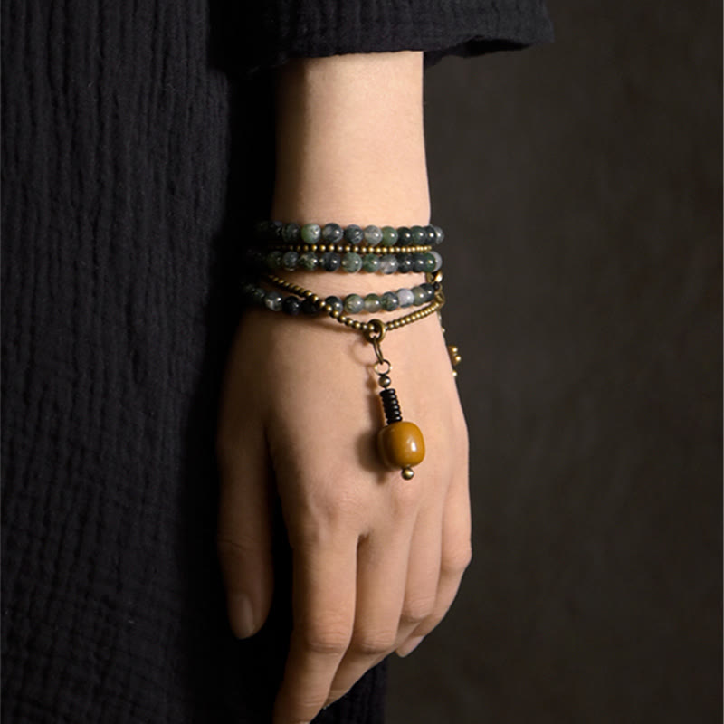 KarmaRipple's Moss Agate Bronze Fortunate Multilayer Bracelet p5
