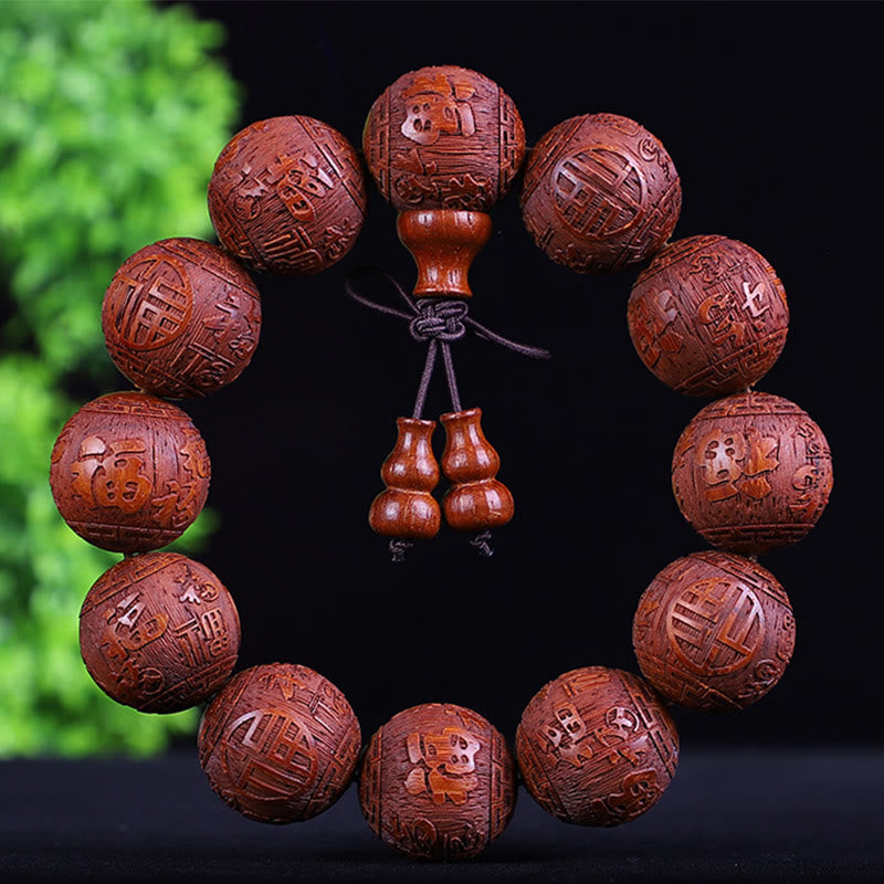 KarmaRipple's Chinese Zodiac Rosewood Ebony Boxwood Bronze Coin PiXiu Carved Warmth Bracelet p54