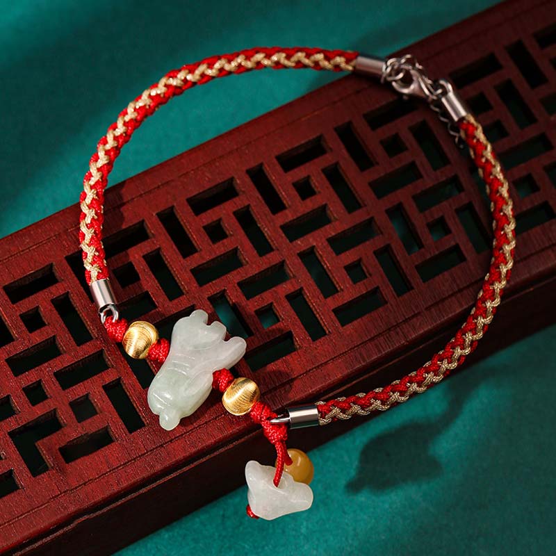 KarmaRipple's Chinese Zodiac Jade Prosperity Red String Bracelet Anklet p3