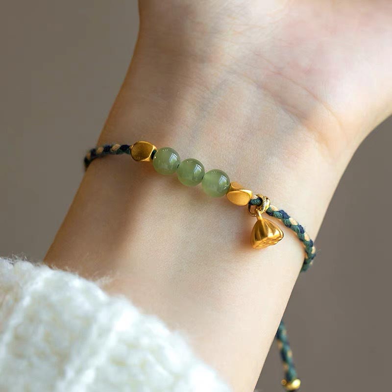 KarmaRipple's Handcrafted Hetian Jade Lotus Talisman Fortune Woven Bracelet p4
