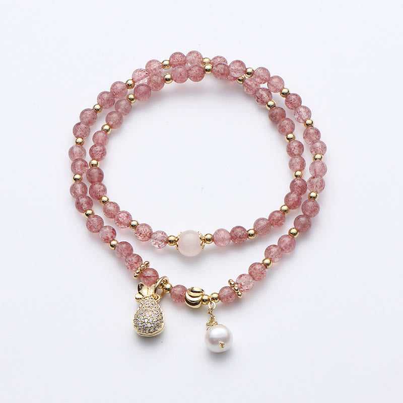 KarmaRipple's Strawberry Quartz Money Bag Positive Talisman Double Wrap Bracelet p5