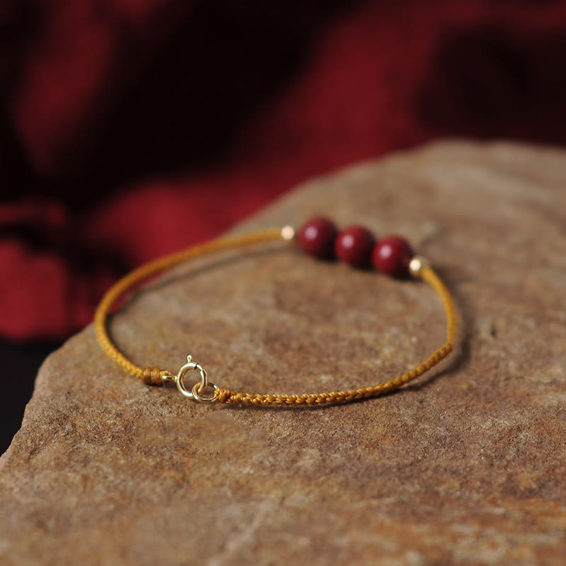 KarmaRipple's 14K Gold Plated Authentic Cinnabar Blessing String Woven Bracelet p14