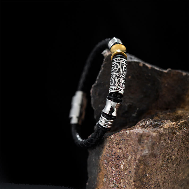 KarmaRipple's Tang Dynasty Flower Design Fortune Stainless Steel Buckle Leather Bracelet p4