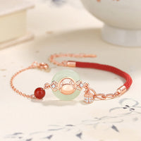 KarmaRipple's 925 Sterling Silver Year of the Dragon Authentic Hetian Jade Zircon Peace Buckle Protection Bracelet Pendant Necklace