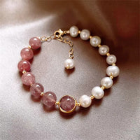 KarmaRipple's Authentic Strawberry Quartz Pearl Love Positive Chain Bracelet