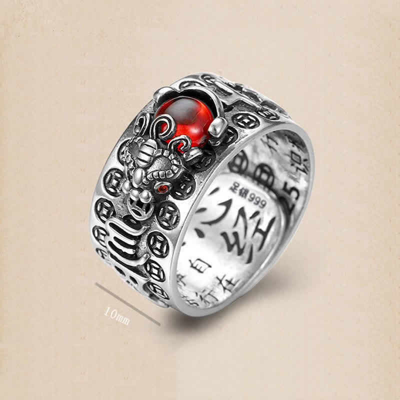 KarmaRipple's FengShui PiXiu Red Garnet Heart Sutra Wealth Ring p5