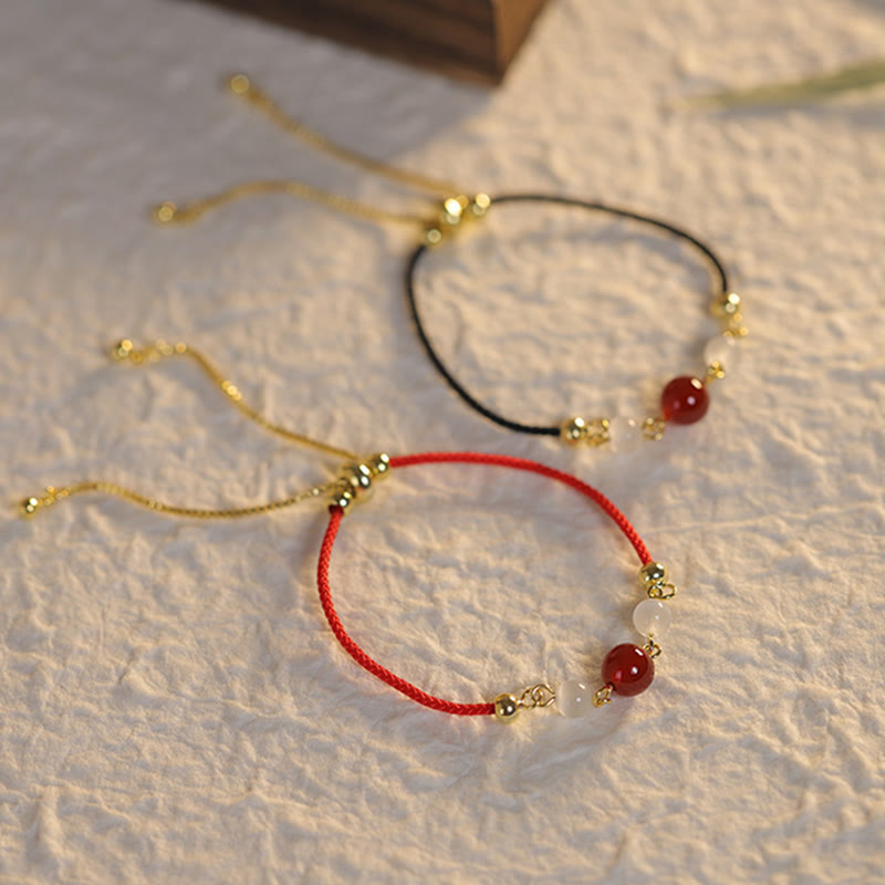 KarmaRipple's Red Agate Cat Eye Woven String Confidence Bracelet p4