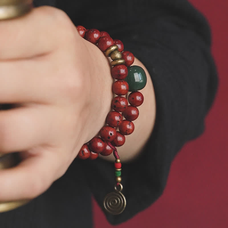 KarmaRipple's Bodhi Seed Cyan Jade Bronze Peace Fortune Bracelet p4