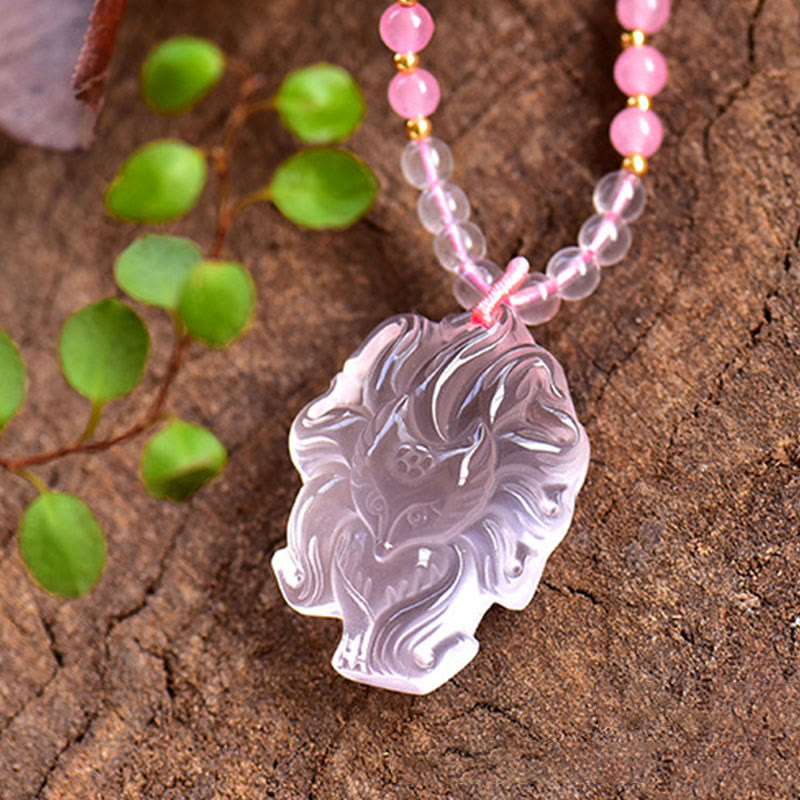 KarmaRipple's Authentic Pink Gemstone Nine Tailed Fox Love Pendant Necklace p4