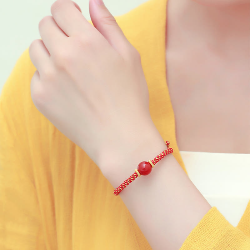 KarmaRipple's Handmade Red Agate Amethyst Golden Rutilated Quartz Pink Gemstone Bead Calm Woven Bracelet p20