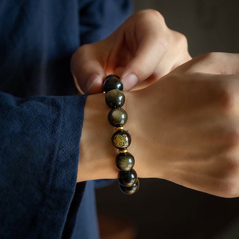 KarmaRipple's Chinese Zodiac Natal Buddha Gold Sheen Obsidian Wealth Protection Bracelet p9