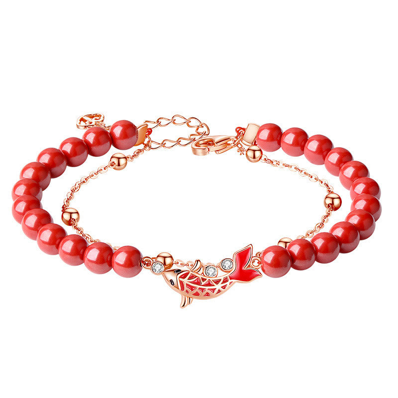 KarmaRipple's 925 Sterling Silver Fortunate Koi Fish Cinnabar Zircon Prosperity Double Layer Chain Bracelet p14