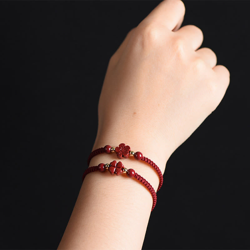 KarmaRipple's Four Leaf Clover Five-petal Flower Cinnabar Blessing Red String Bracelet p6
