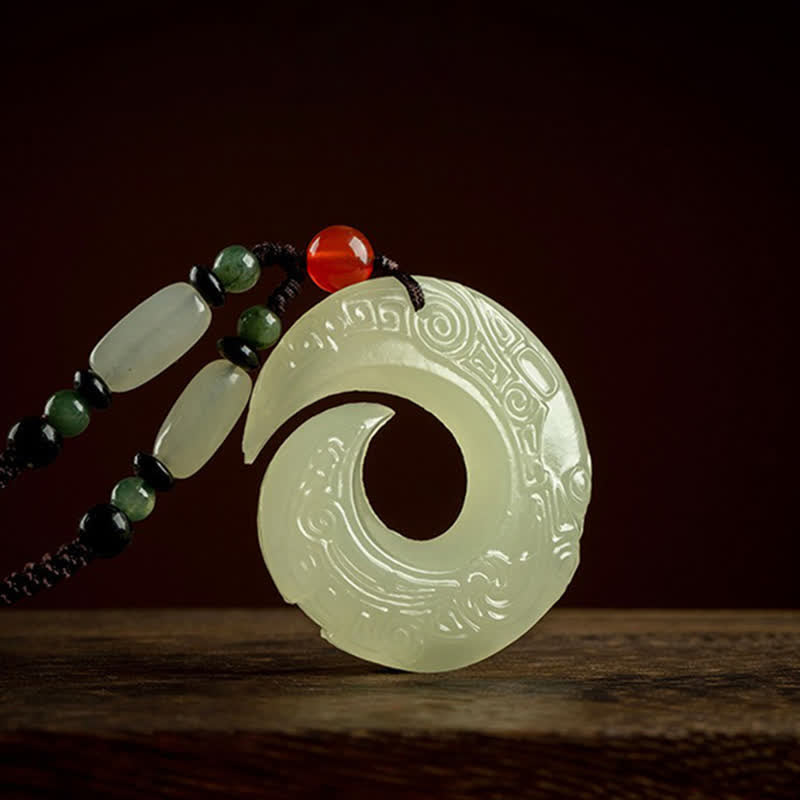 KarmaRipple's Peace Buckle Jade Small Leaf Red Sandalwood Cinnabar Agate Fortune Pendant Necklace p13