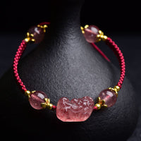 KarmaRipple's Authentic Strawberry Gemstone Pixiu Talisman Fortunate Red String Bracelet