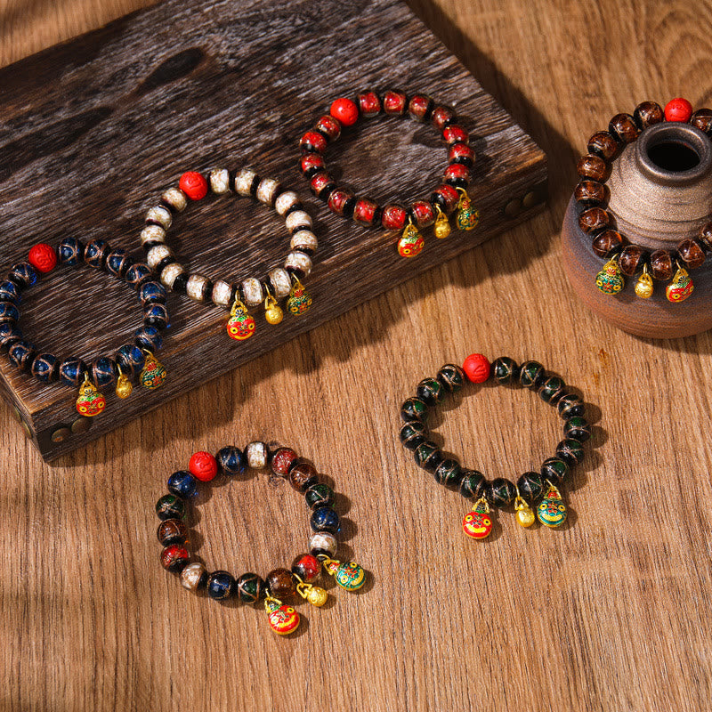 KarmaRipple's Gold Swallowing Beast Family Colorful Cinnabar Bead Bracelet p10