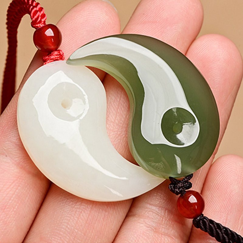 KarmaRipple's Yin Yang Ivory Jade Cyan Jade Protection Blessing Pendant String Necklace p3