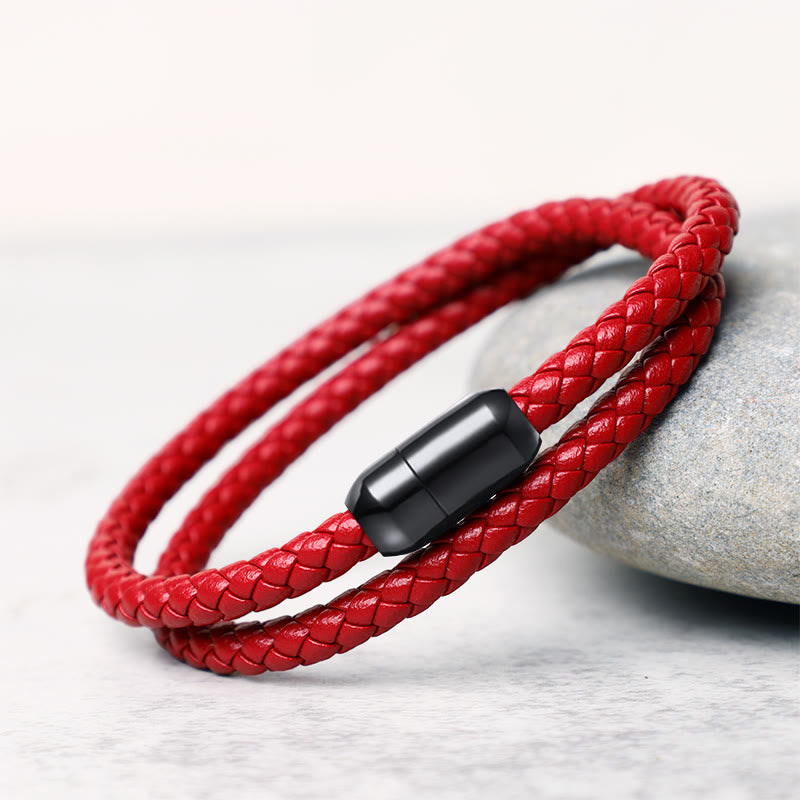KarmaRipple's Genuine Leather Red String Protection Magnetic Buckle Bracelet p1