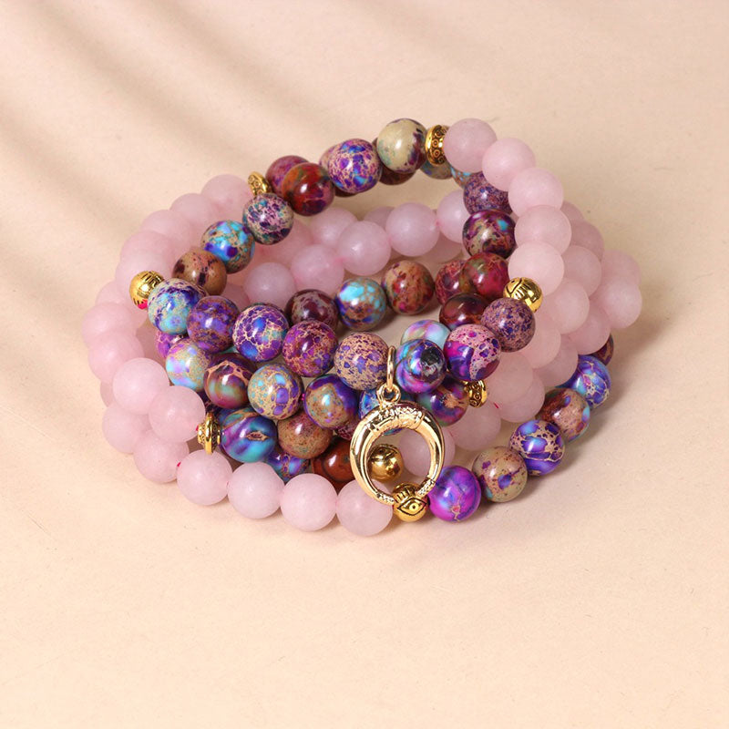 KarmaRipple's 108 Beadwork Miano Real Pink Gemstone Mala Balancing Bracelet p1