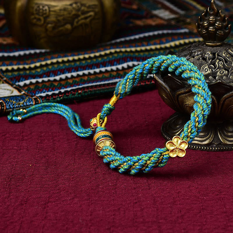 KarmaRipple's Tibet Handmade Five God Of Wealth Fortune Thangka Amulet Prayer Wheel Flower Talisman Weave String Bracelet p11