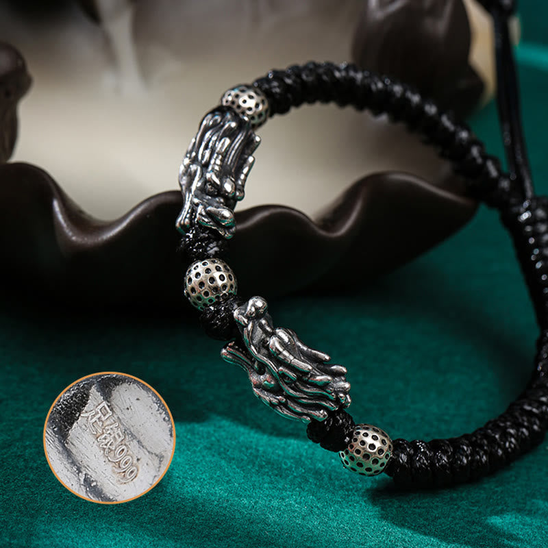 KarmaRipple's 999 Sterling Silver Double Dragon Fortune Handmade Woven Bracelet p8