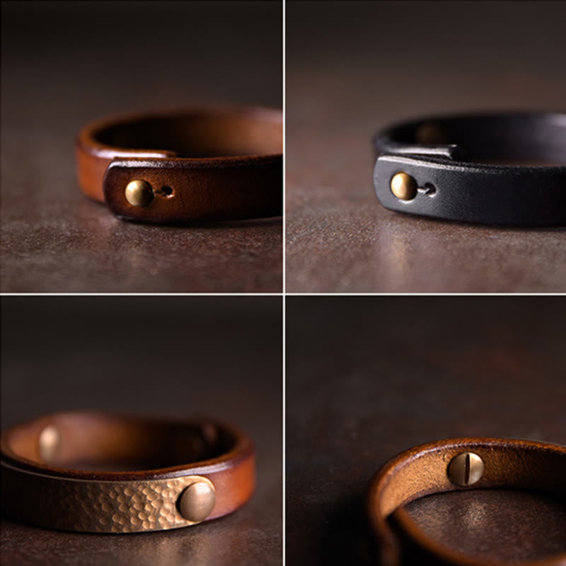 KarmaRipple's Vintage Handmade Texture Bronze Brass Leather Wealth Bracelet Bangle p22
