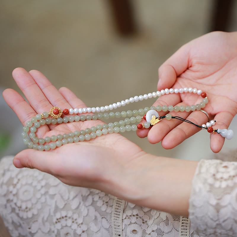 KarmaRipple's 925 Sterling Silver Plated Gold Authentic Hetian Jade Pearl Butterfly Gourd Fortune Bracelet p1