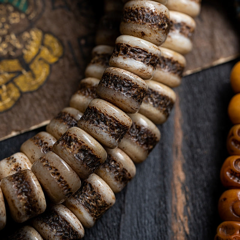 KarmaRipple's Tibetan 108 Mala Beadwork Yak Bone Dzi Bead The Lord of the Corpse Forest Strength Bracelet p5