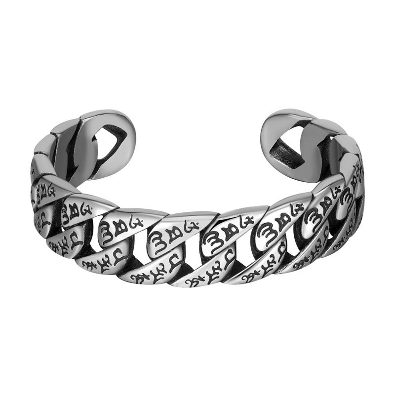 KarmaRipple's Tibetan Om Mani Padme Hum Mantra Titanium Steel Peace Cuf Bangle Bracelet p1
