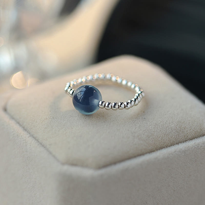KarmaRipple's 925 Sterling Silver Blue Candy Agate Balancing Bead Ring p4