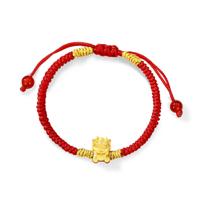 KarmaRipple's 999 Sterling Silver Year of the Dragon Bronze Coin Fortune Dragon Fu Character Fortune Handcrafted Red String Woven Bracelet p3