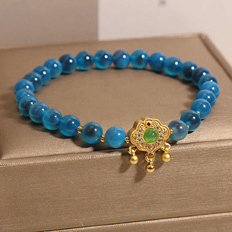 KarmaRipple's Blue Candy Agate Chinese Lock Talisman Balancing Bracelet p4