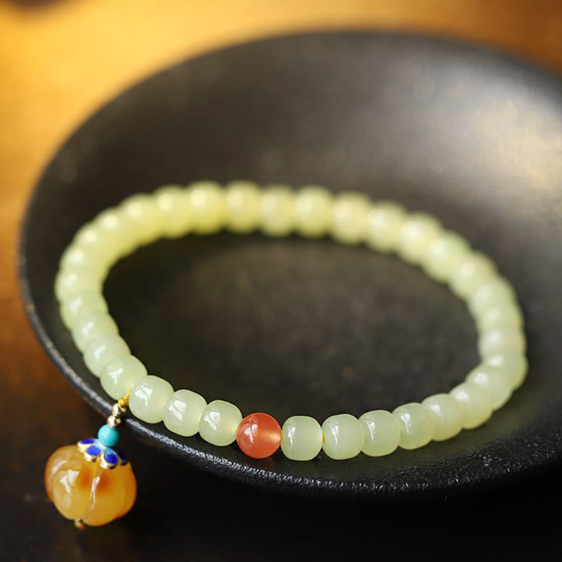 KarmaRipple's Authentic Hetian Jade Pumpkin Amber Red Agate Gemstone Prosperity Bracelet p5