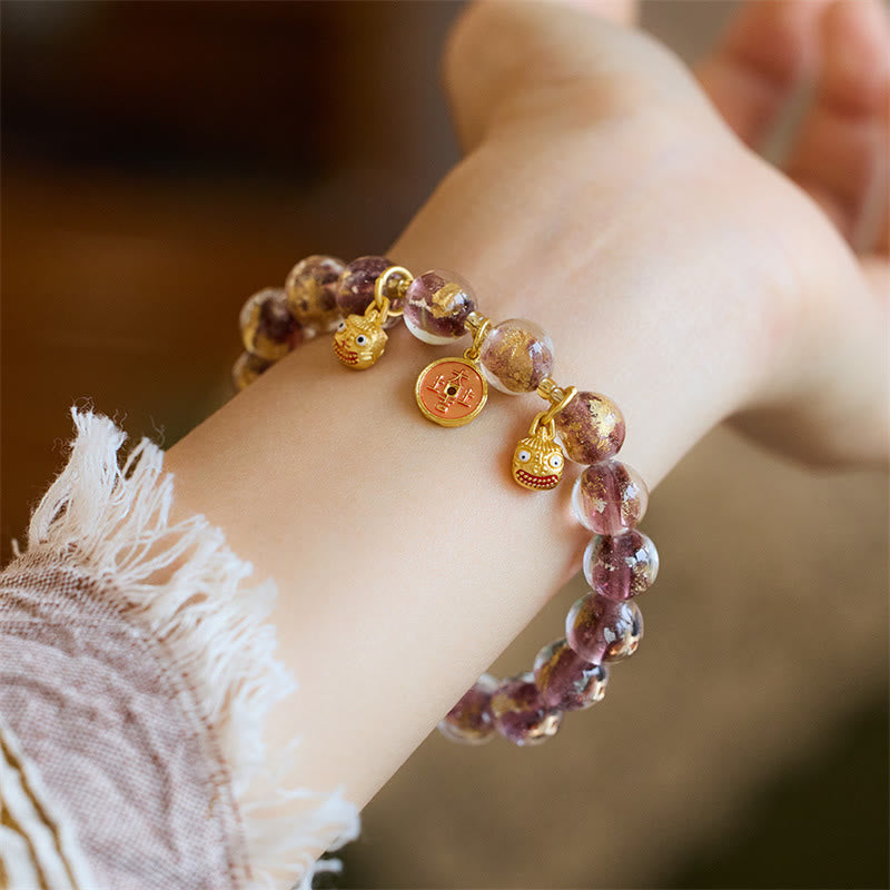 KarmaRipple's Gold Swallowing Beast Bronze Coin Good Fortune Talisman Liuli Glass Bead Fortune Bracelet p3