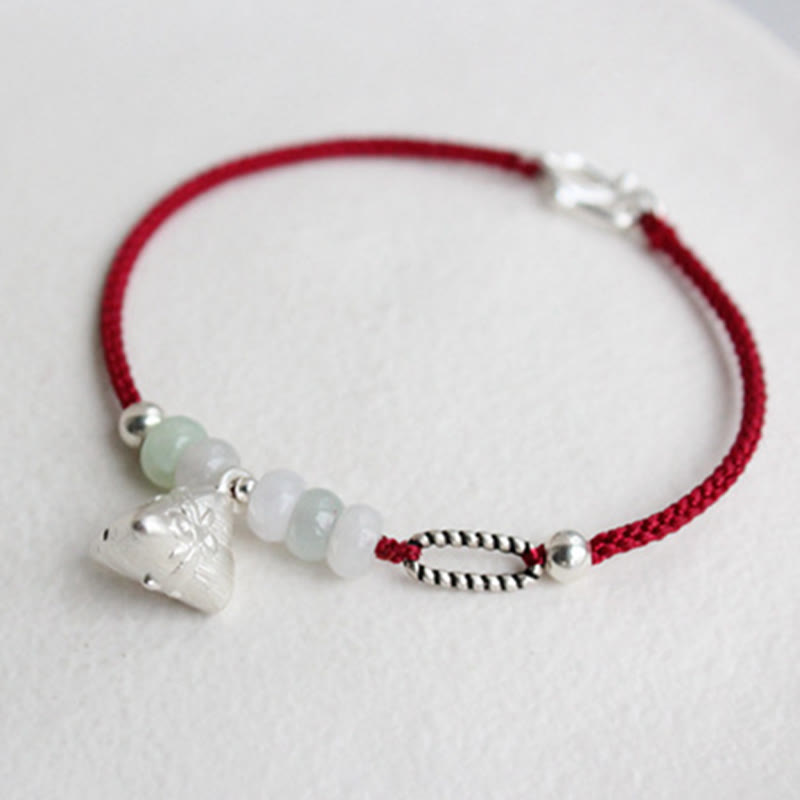 KarmaRipple's 925 Sterling Silver Jade Red String Zongzi Talisman Abundance Bracelet p1