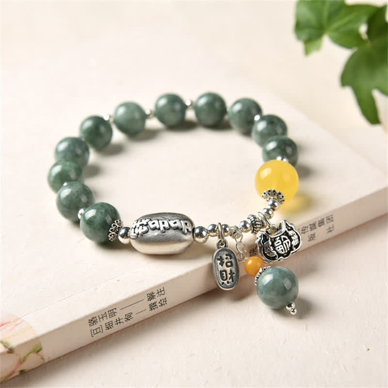 KarmaRipple's 925 Sterling Silver Cyan Jade Amber Success Bracelet p1