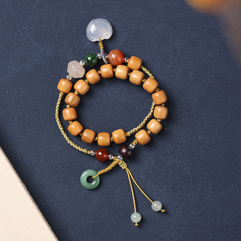 KarmaRipple's Green Sandalwood Chalcedony Peace Buckle Talisman Soothing Double Wrap Bracelet p1