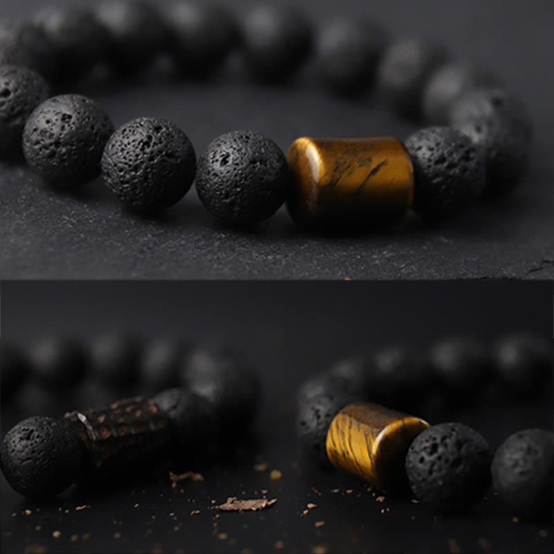 KarmaRipple's Lava Rock Ebony Wood Tiger Eye Balancing Bracelet p16