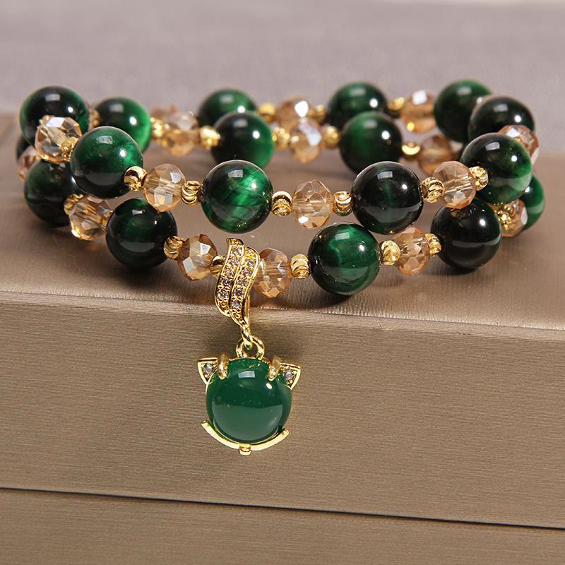 KarmaRipple's Tiger Eye Pixiu Fox Money Bag Protection Self Confidence Double Wrap Bracelet p20