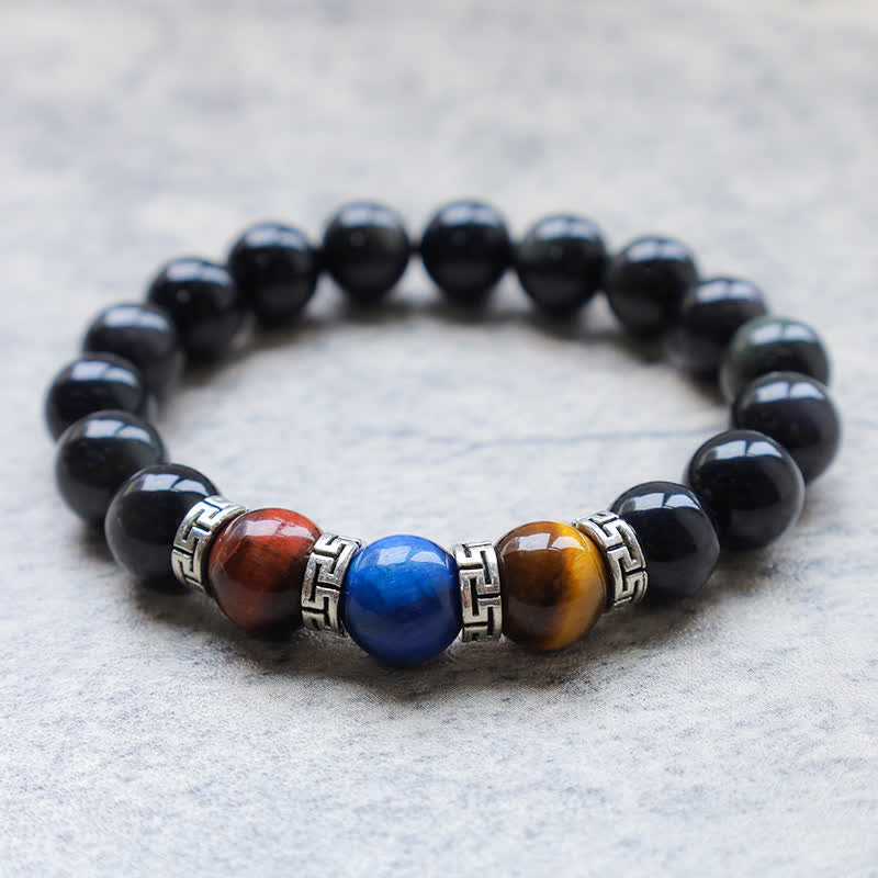 KarmaRipple's Authentic Black Obsidian Tricolor Tiger Eye Strength Bracelet p16
