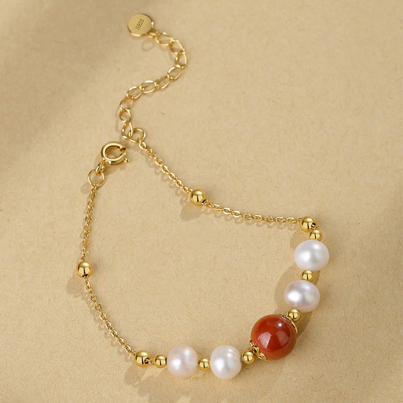 KarmaRipple's 925 Sterling Silver Pearl Cinnabar Balancing Bead Chain Bracelet p5