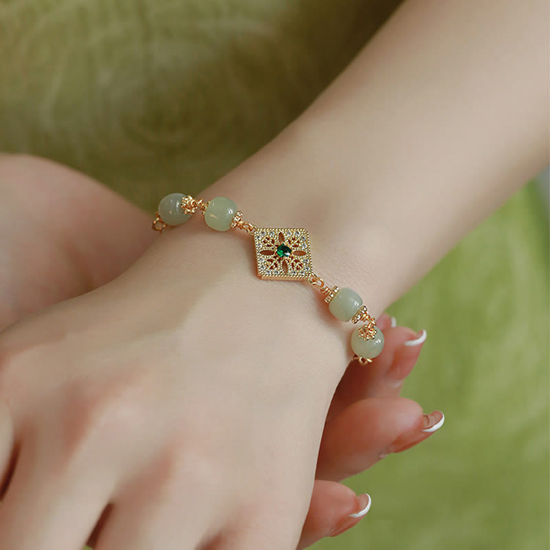 KarmaRipple's Authentic Hetian Jade Bead Square Pattern Fortune Chain Bracelet p3