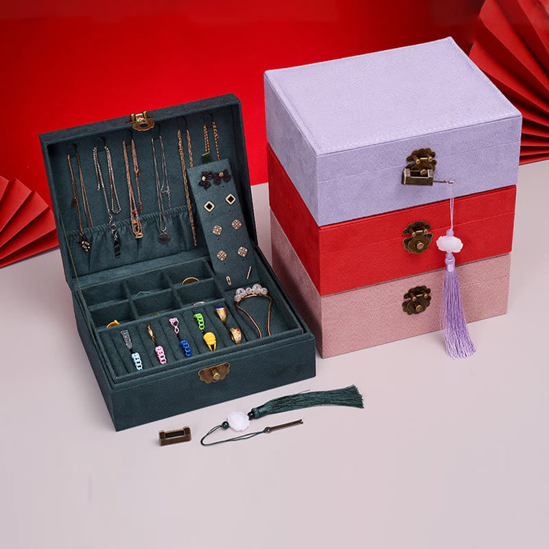 KarmaRipple's Simple Design Jewelry Box Organizer Two-Layer Jewelry Storage Box Flannel Box With Lock p12