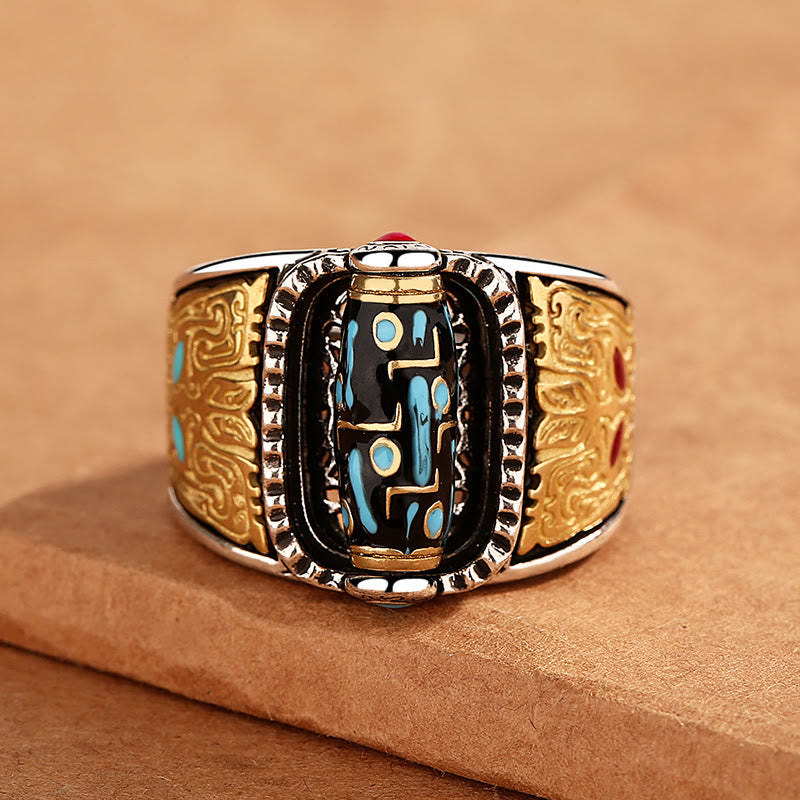 KarmaRipple's Tibetan Nine-Eye Dzi Bead Wealth Blessings Rotatable Ring p2