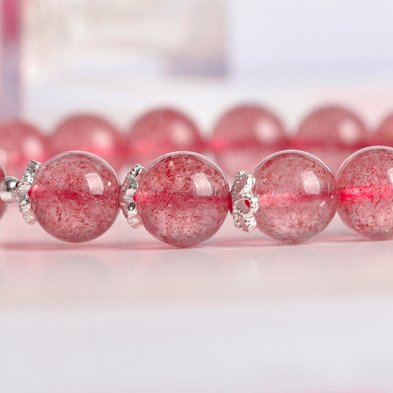 KarmaRipple's 925 Sterling Silver Strawberry Quartz Four Leaf Clover Love Bracelet p7