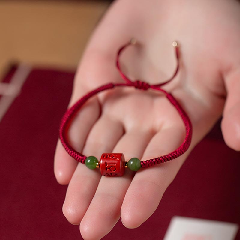 KarmaRipple's Tibetan Cinnabar Om Mani Padme Hum Engraved Blessing Woven Rope Bracelet p10