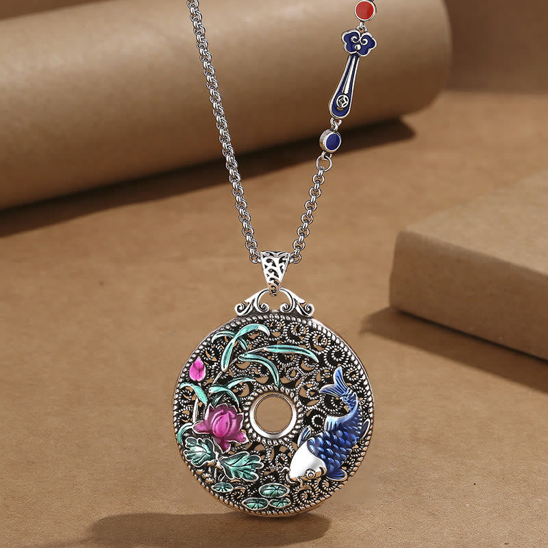 KarmaRipple's Koi Fish Lotus Peace Buckle Fu Character Wealth Fortune Pendant Necklace p3
