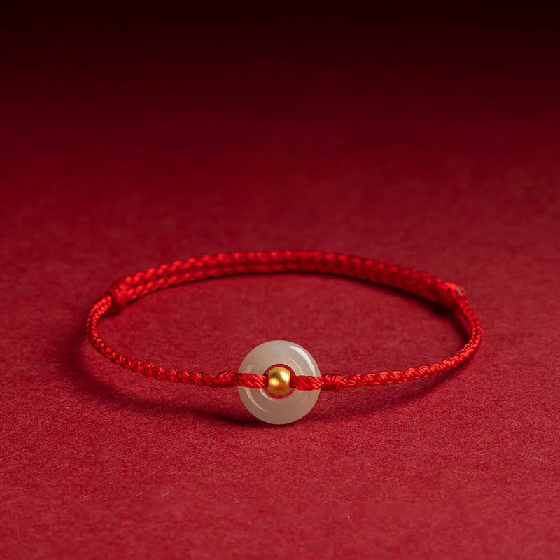 KarmaRipple's 999 Gold Bead Round Peace Buckle Hetian Jade Fortune Abundance Woven Bracelet Anklet p1