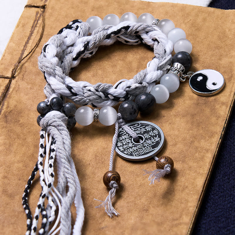 KarmaRipple's Black Glitter Stone Cat's Eye Yin Yang Mountain Ghosts Spend Money Power Double Layer Rope Bracelet p14